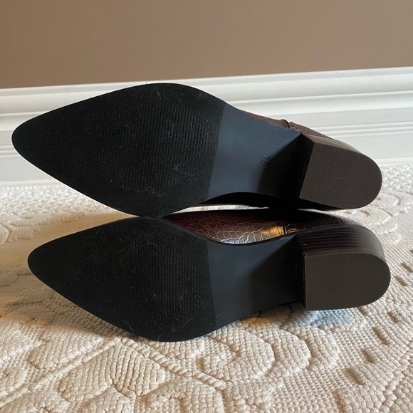 Dark Chocolate Brown Crocodile-Embossed Ankle Booties - Picture 10 of 10